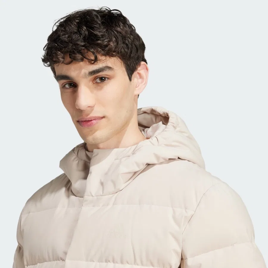 Куртка утепленная Helionic Hooded Down Jacket adidas, Бежевый — фото 4