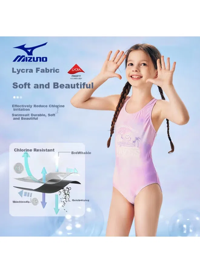 Купальник слитный с треугольным вырезом для девочек New Summer Waves Mizuno, фиолетовый — фото 3
