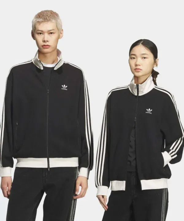 Тренировочная куртка Adidas, классический вафельный трикотаж, черная — фото 2
