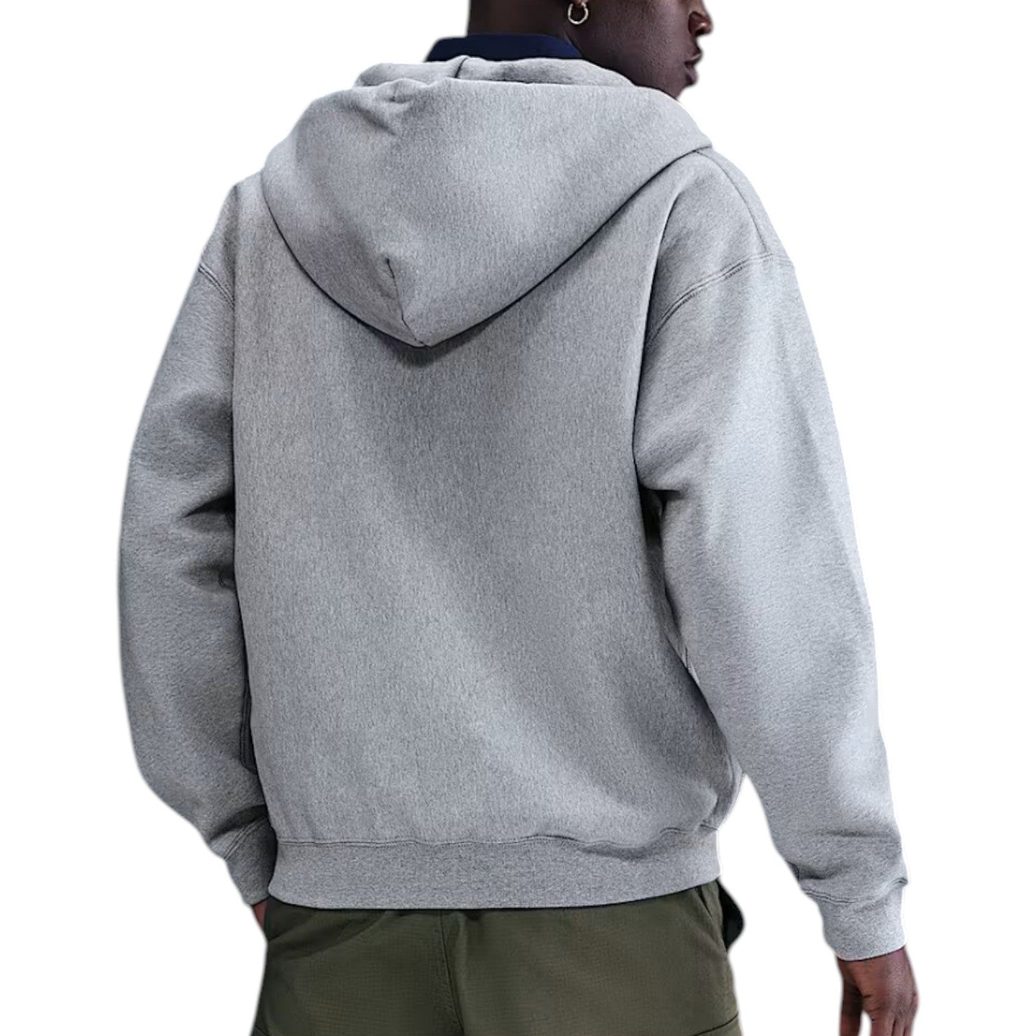 Толстовка Nike Solo Swoosh на молнии из флиса, цвет темно-серый меланж, светло-дымчатый, серый, белый — фото 2