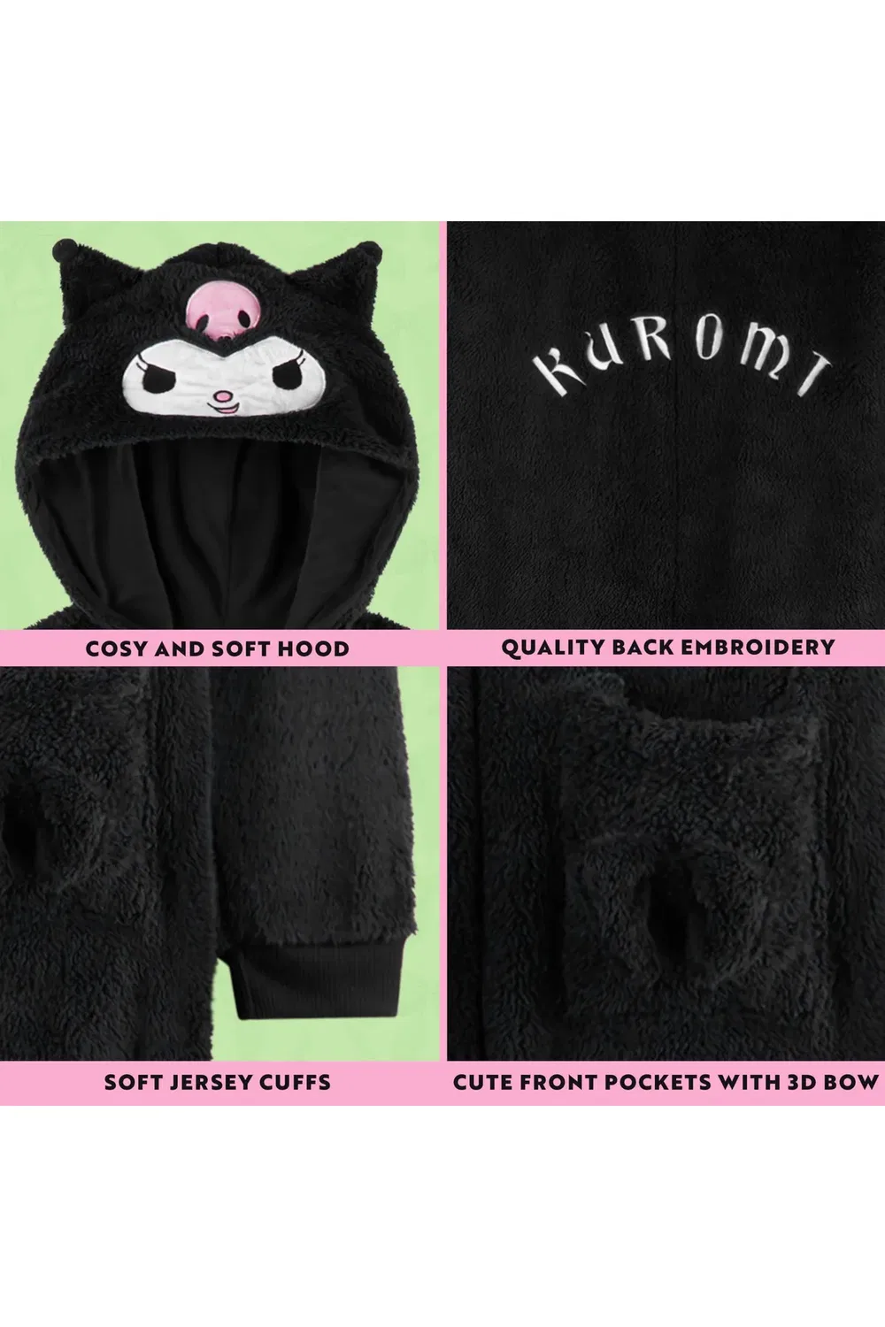 Детский комбинезон-пижама с длинным рукавом и капюшоном Kuromi Hello Kitty, Black — фото 4