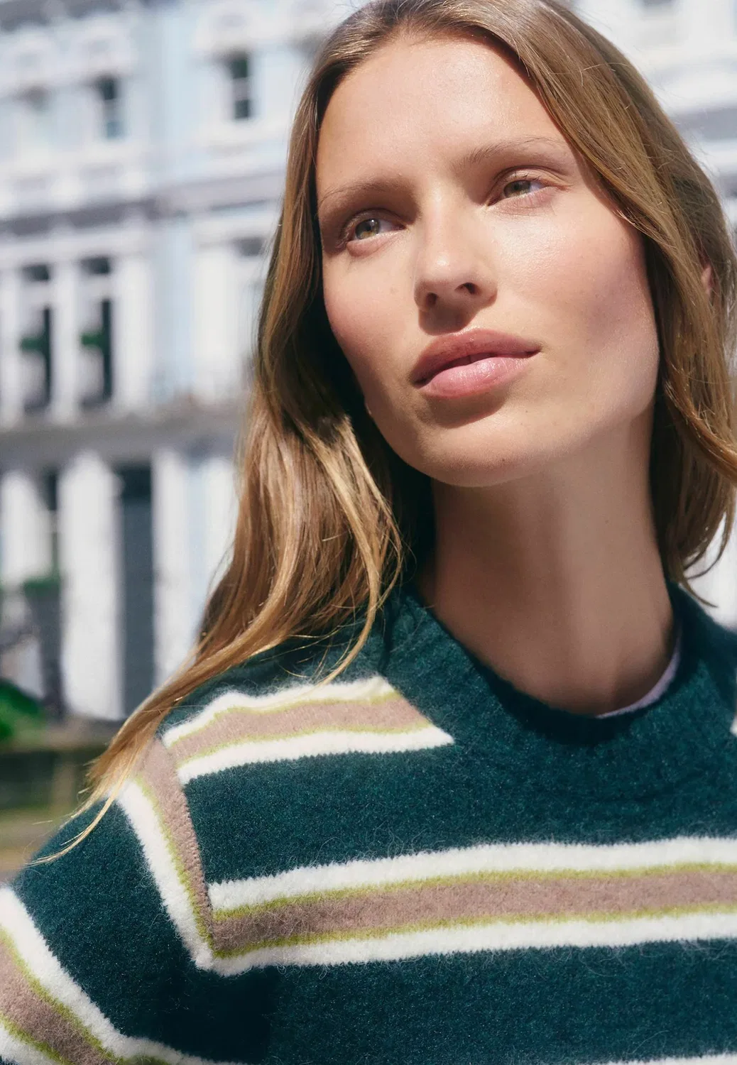 Свитер с длинными рукавами и круглым вырезом, удлиненного кроя Next, Green Camel Stripe — фото 4
