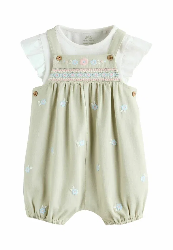Комплект ползунков и боди с цветочным узором Next, Sage Green Embroidered, зеленый