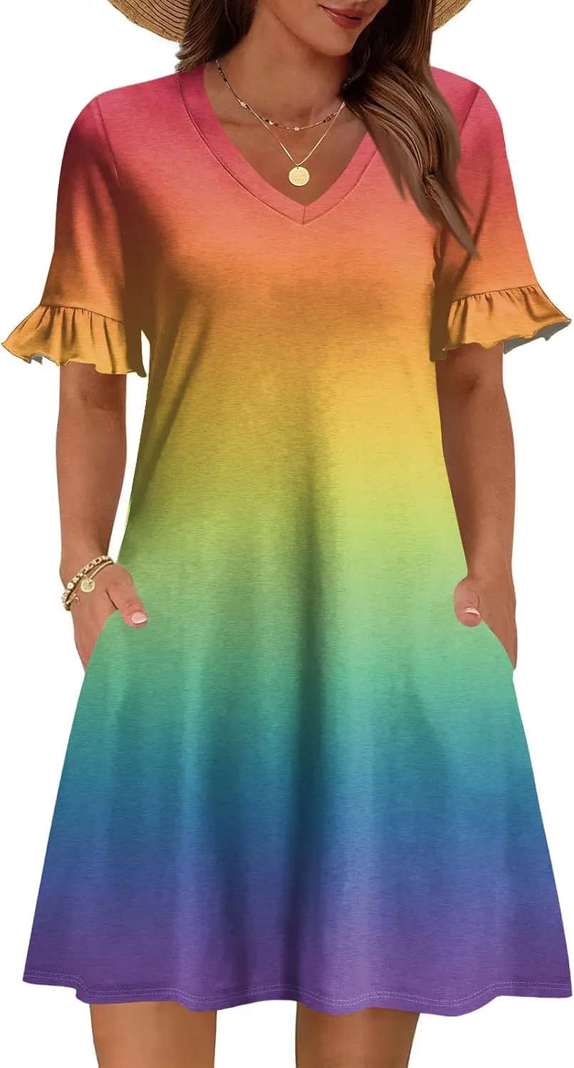 Женское летнее платье А-силуэта с рюшами, 2026, Multicolor