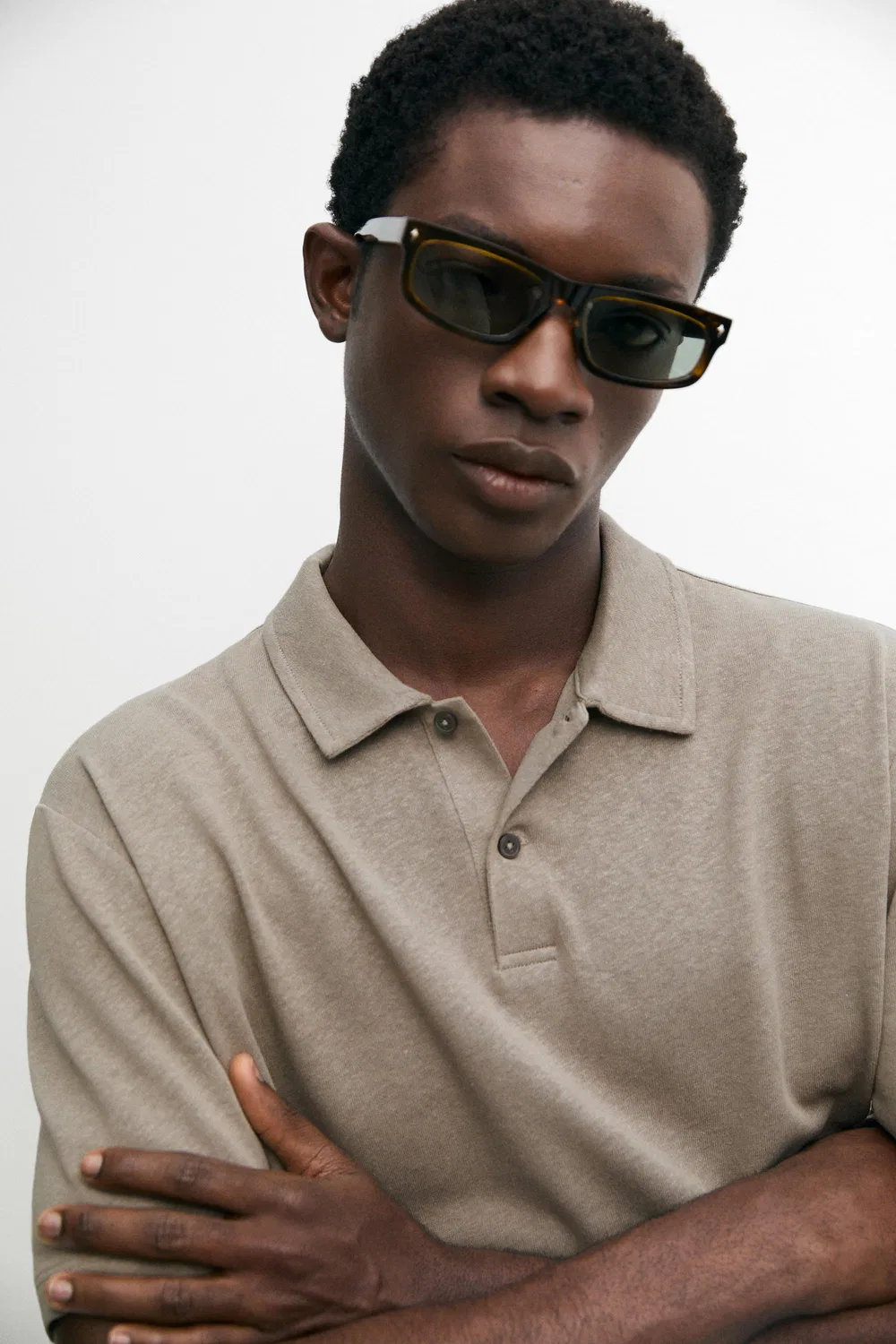 Поло с коротким рукавом из льна и хлопка Massimo Dutti, Mole Brown — фото 4
