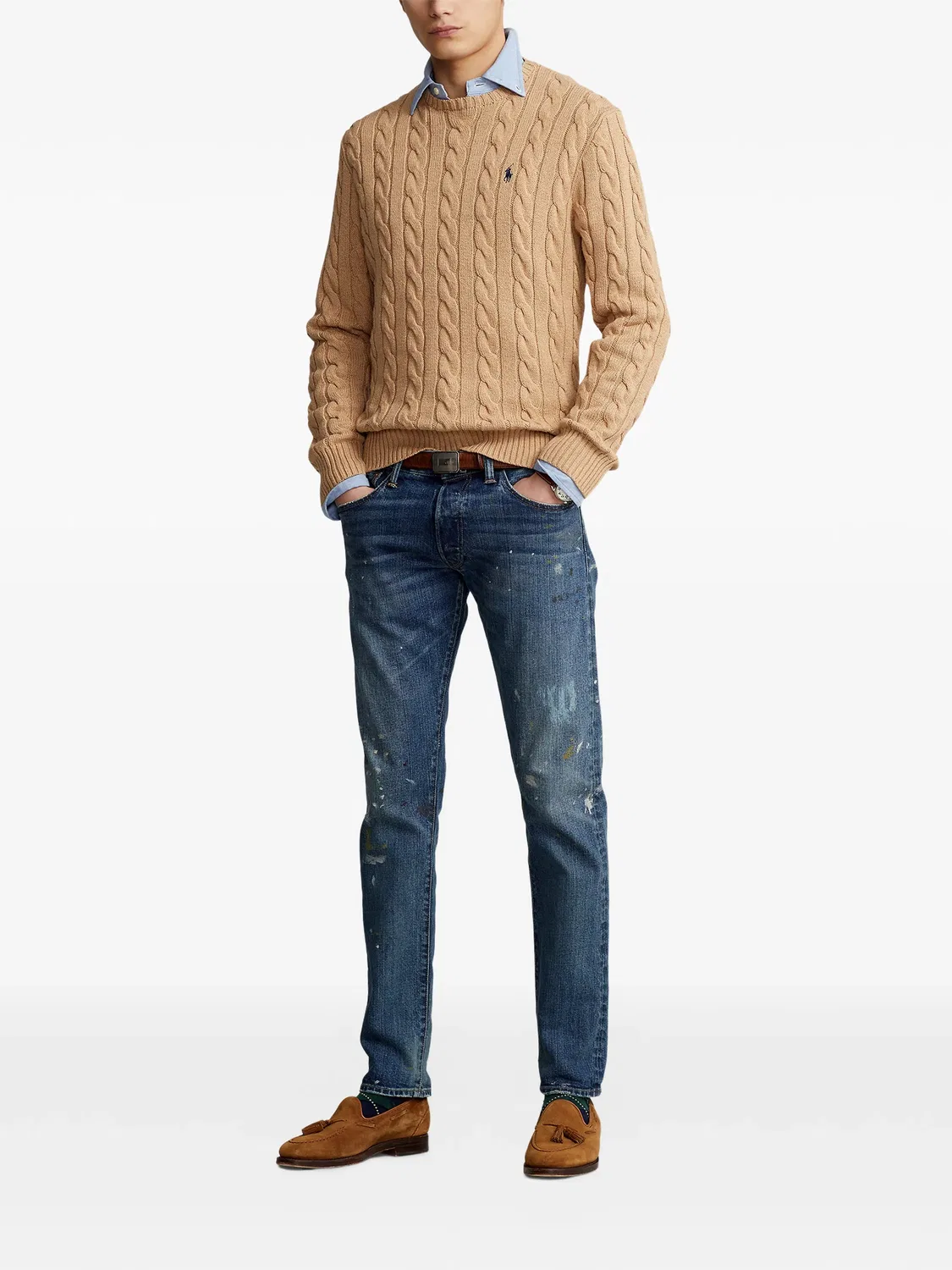 Свитер с кабельным плетением и логотипом Polo Ralph Lauren, нейтральный — фото 3
