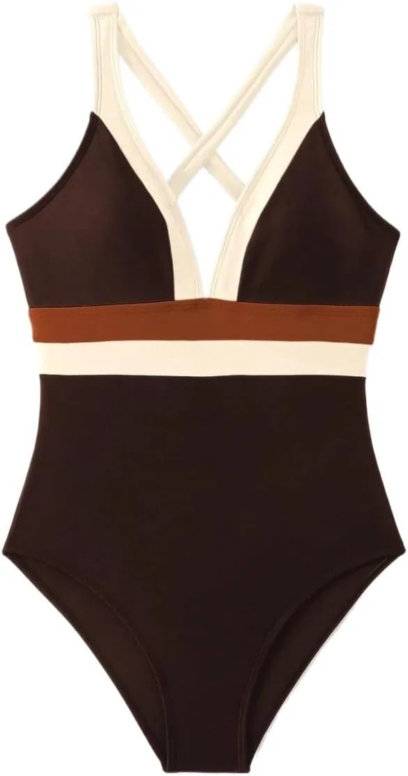 Женский цветной монокини с перекрестным дизайном, Brown