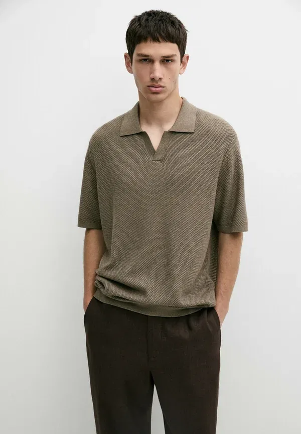 Футболка с V-образным вырезом Polo shirt Massimo Dutti, khaki, хаки