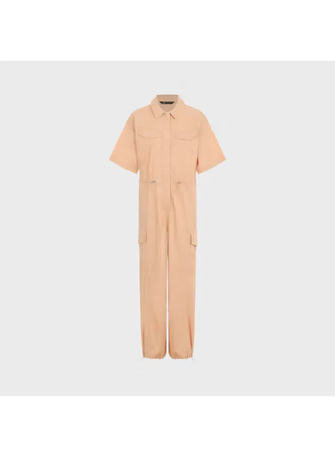 Комбинезон с коротким рукавом и пряжкой на поясе Zara, оранжевый — фото 2
