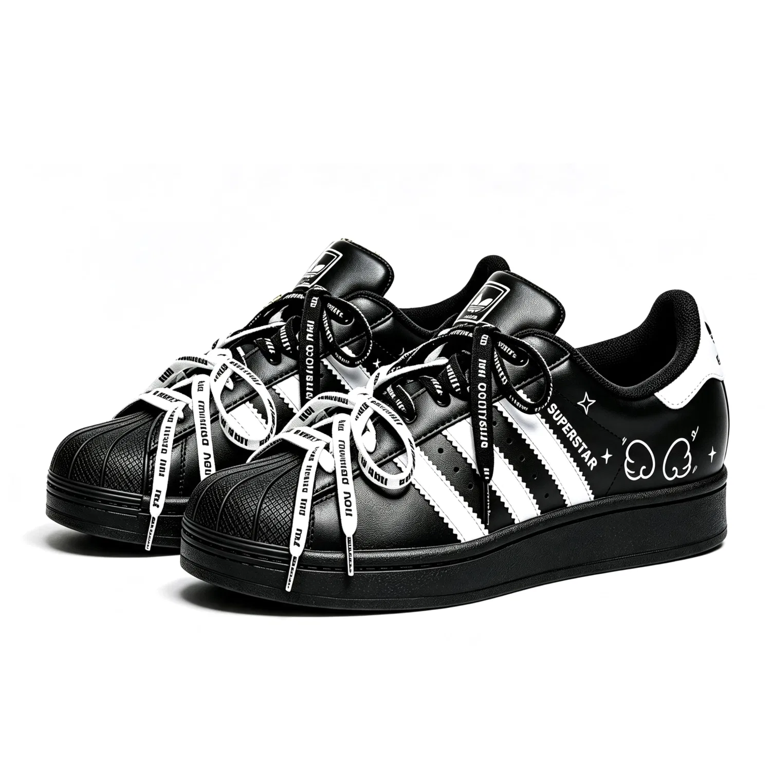 Детские скейтбординг-кроссовки с принтом Superstar 2 Adidas Originals, Black And White Gift Bag Style — фото 3