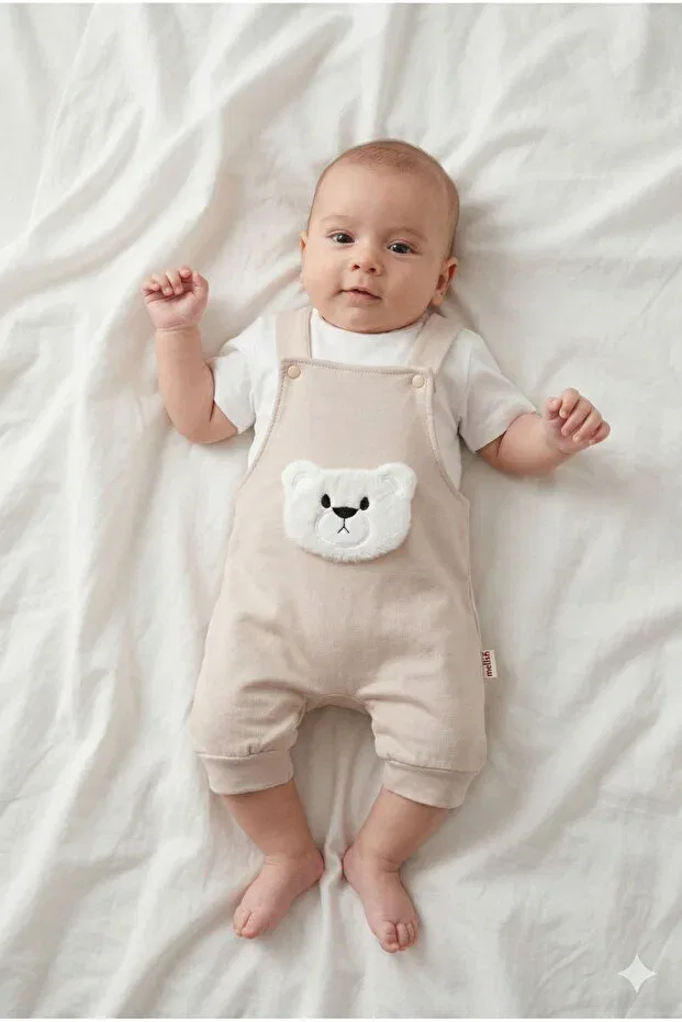 Детский комбинезон с принтом Salopet jumpsuit Hobbe Baby, Beige Teddy Bear