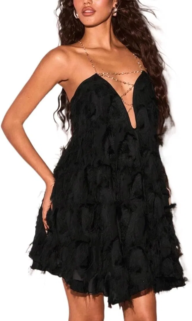 Женское короткое платье на бретелях с открытой спиной, Black