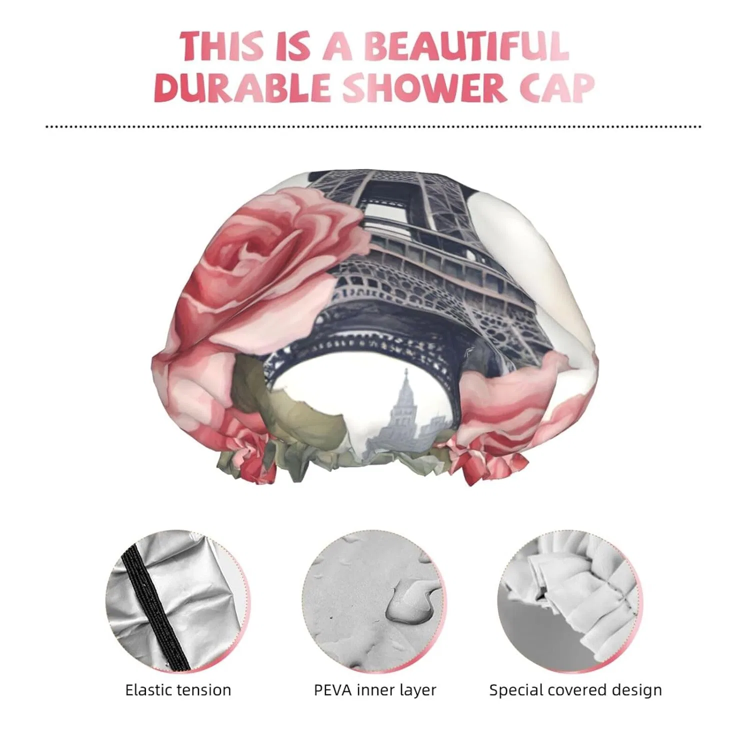 Шапочка для душа с принтом Эйфелева башня и розы, DUWAA, Schwarz — фото 3