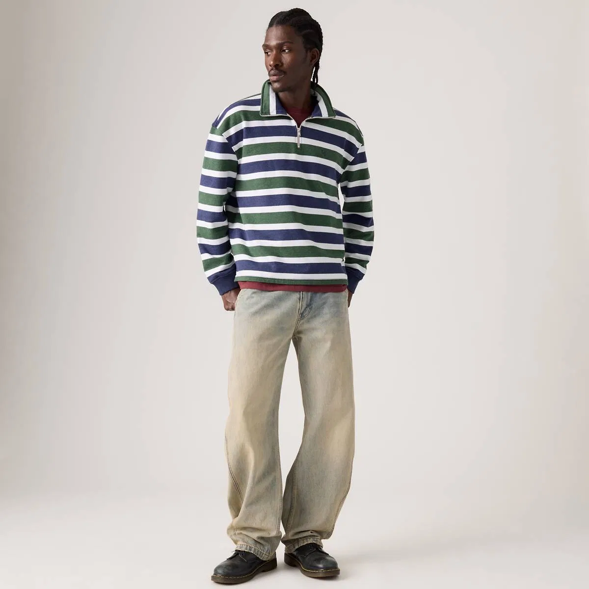 Толстовка Cameron с застежкой-молнией на четверть длины Levi's, Koby Stripe Kombu Green Heather - Green — фото 2