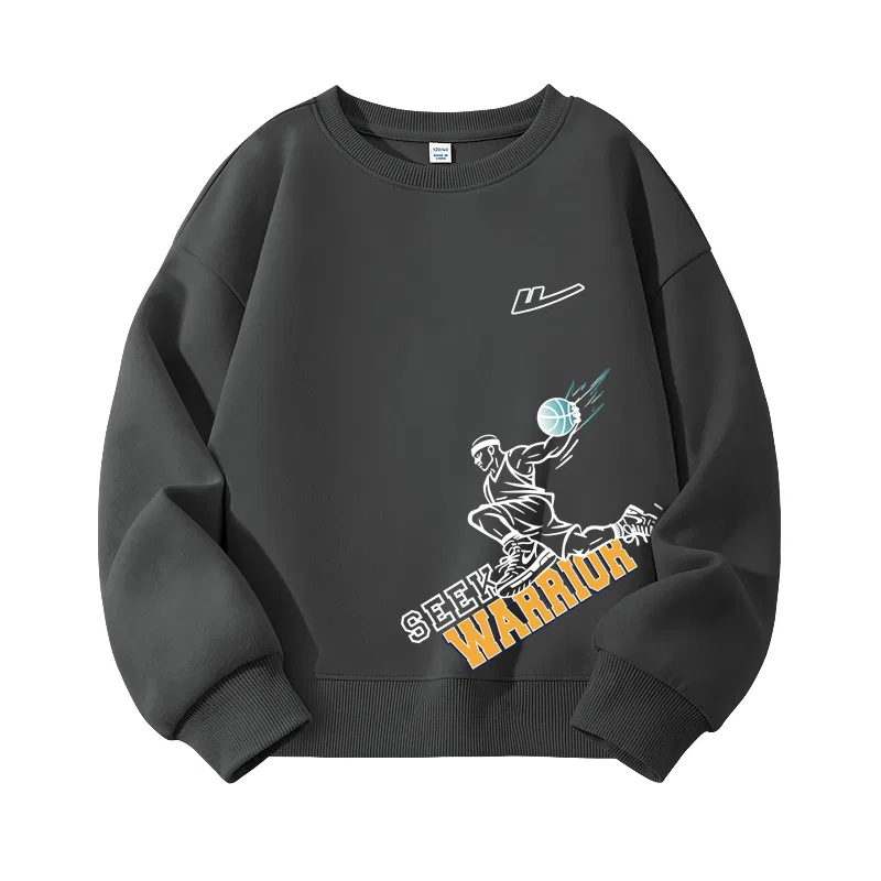 Детский свитшот с принтом Medium Gray/H Cut-Out White Logo K+H Basketball Action Left Bottom WARRIOR