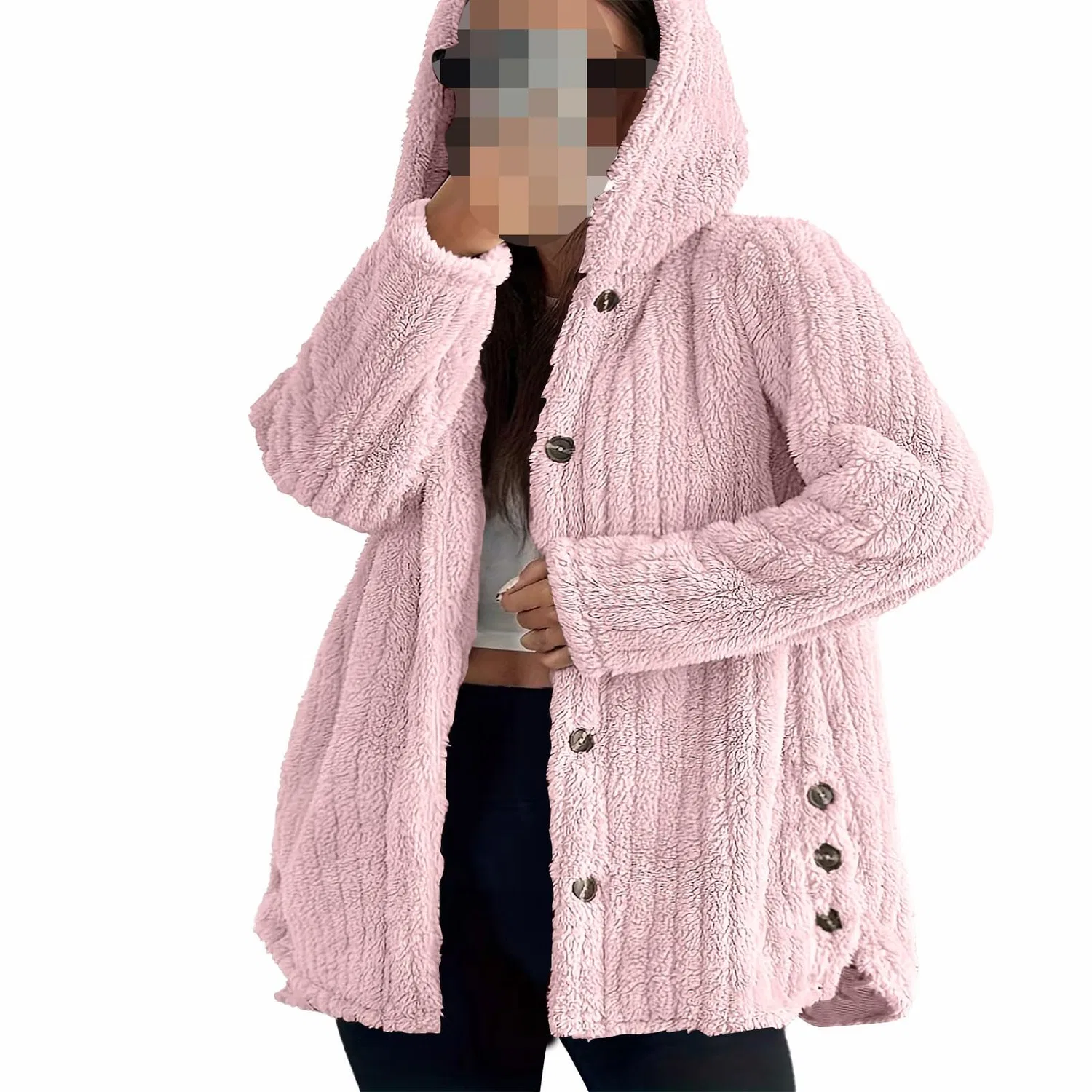 Женское утепленное пальто с капюшоном из флиса, rosa