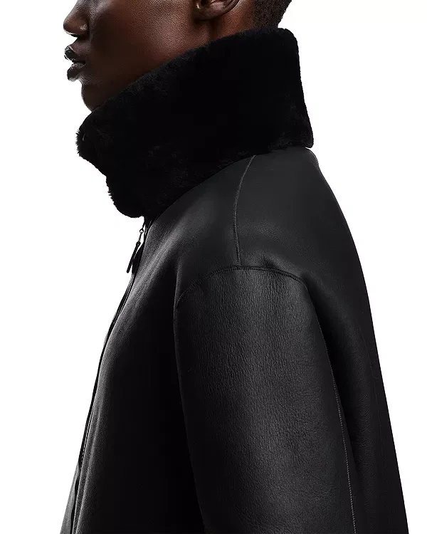 Женское пальто из овчины с воротником-стойкой Reversible Shearling Coat Emporio Armani, Black Beauty — фото 4