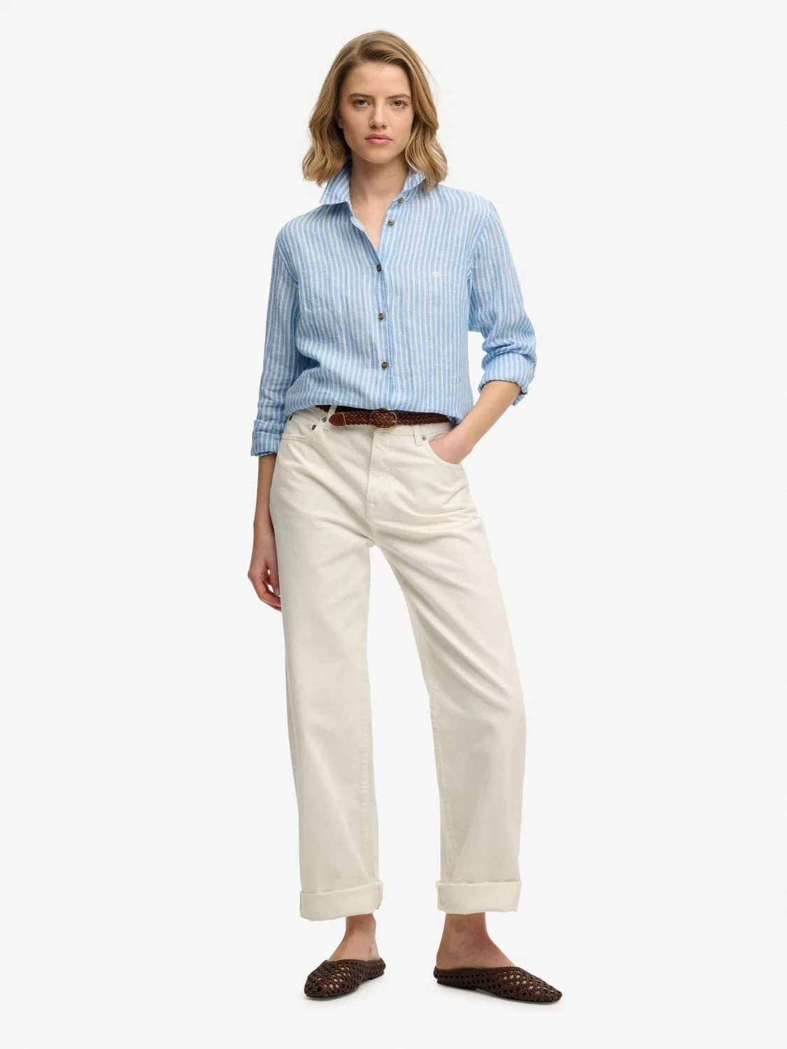 Рубашка оверсайз Premium Linen Boyfriend Shirt Superdry, синий — фото 4