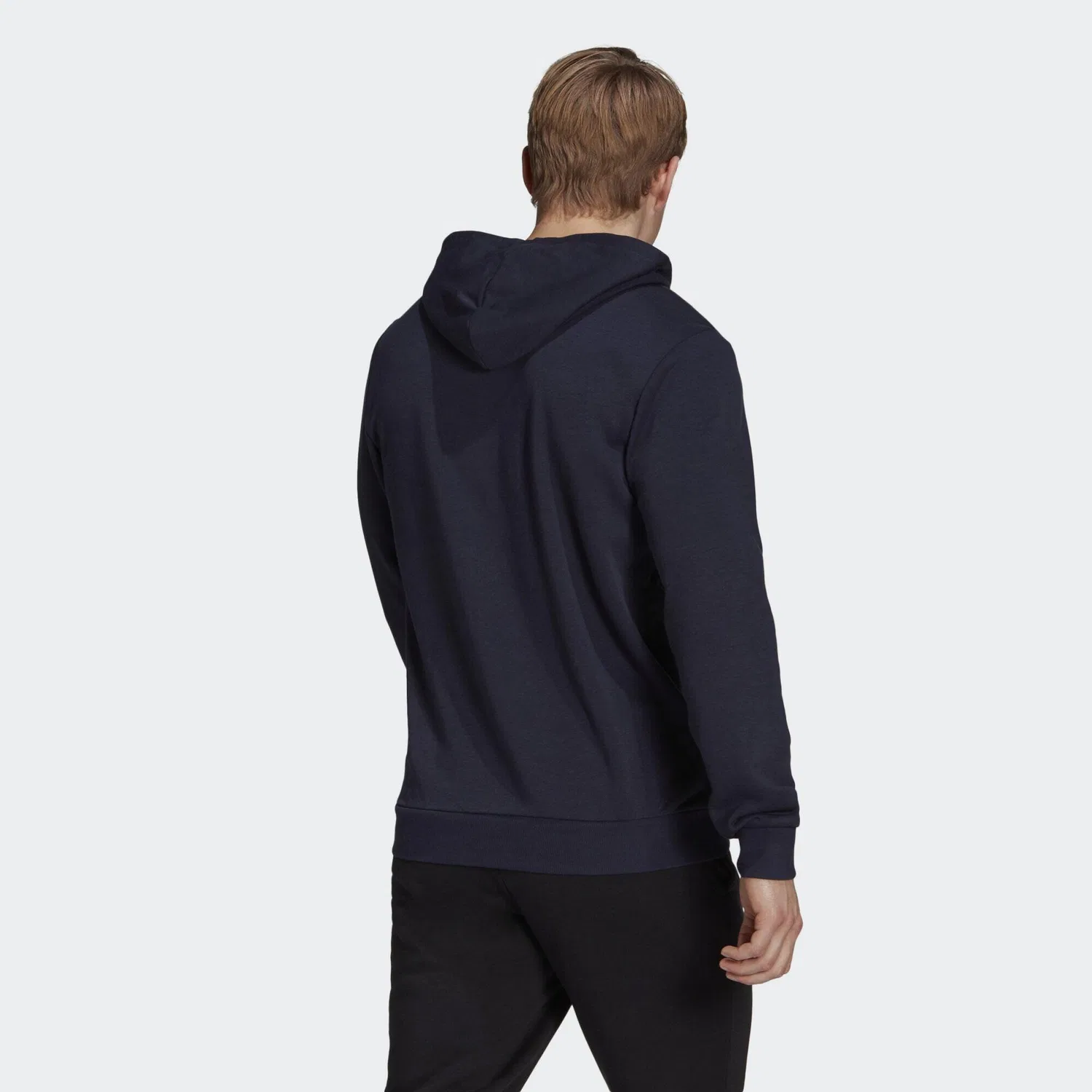 Мужское худи с принтом Essentials French Terry Linear Logo, Adidas, Petrolblau / Weiss — фото 3