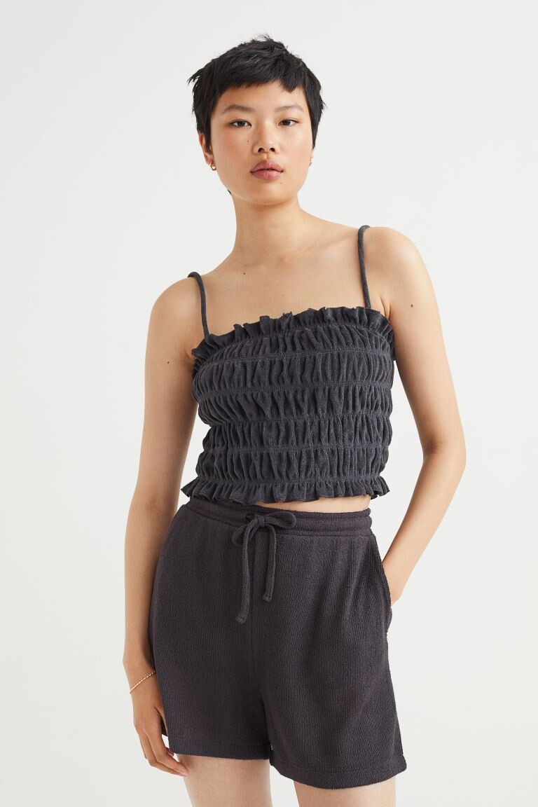 

Махровый топ с эластичными сборками H&M, черный