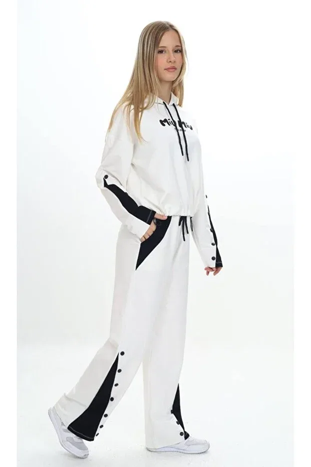 Детский спортивный комплект из хлопка с капюшоном Jannock, White