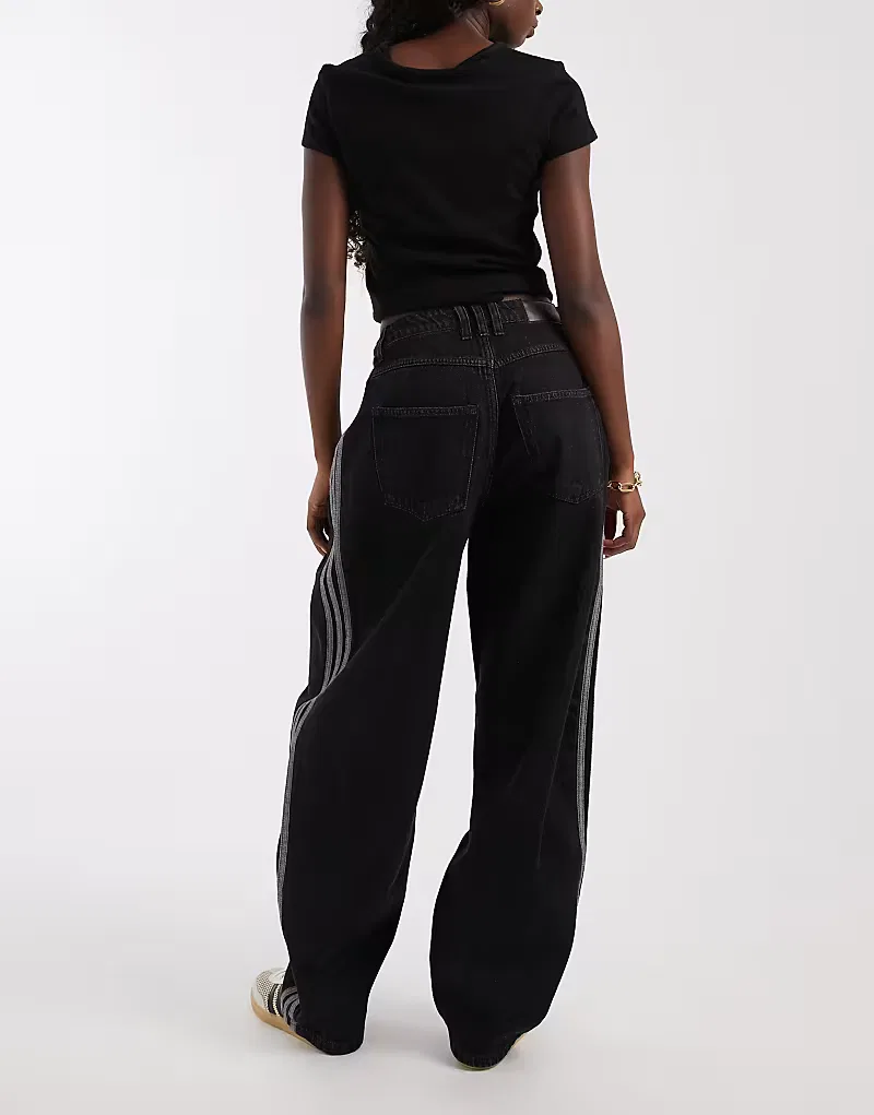 Джинсы Adidas Originals с завышенной талией, черный — фото 2
