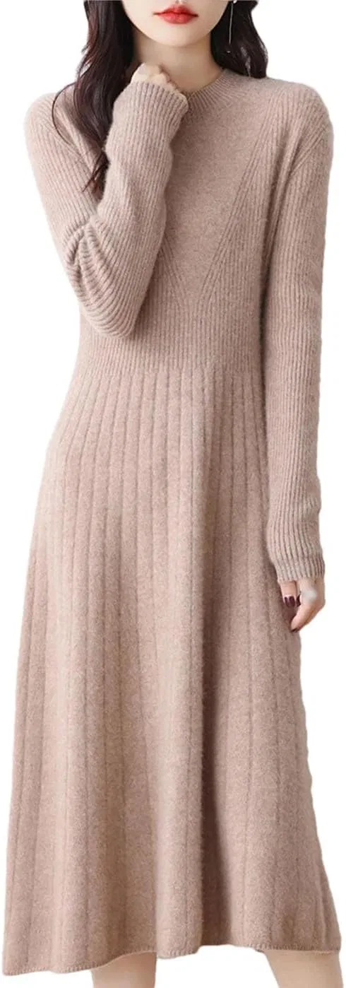 Женское платье-свитер A-line из 100% шерсти, Brown Gray