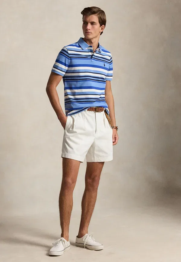 Футболка поло хлопковая Custom slim fit striped mesh polo shirt, Polo Ralph Lauren, Bristol Blue Multi, синий/мультиколор — фото 2