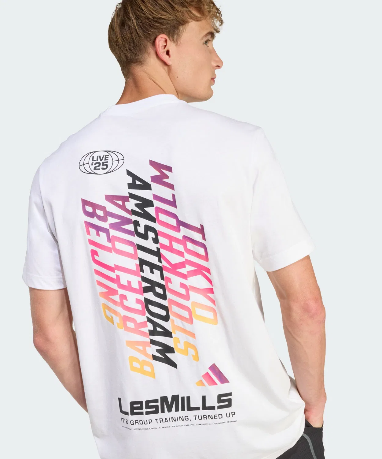 Мужская футболка свободного кроя с графическим принтом Les Mills Tour Adidas, Белый