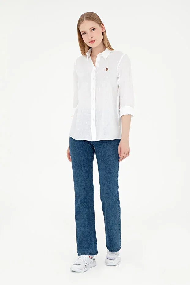 Женская рубашка льняная с длинным рукавом U.S. Polo Assn., White — фото 4