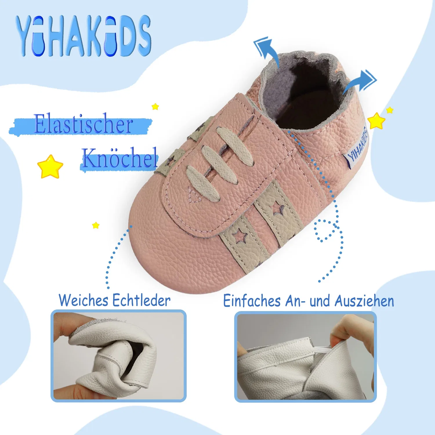 Пинетки кожаные с нескользящей подошвой Yihakids — фото 4