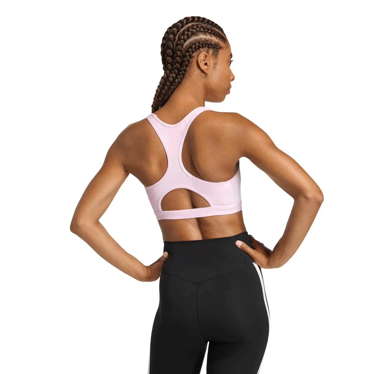 Женский спортивный бюстгальтер средней поддержки Optime Essentials 3-Stripes Adidas, Rosa Weiss — фото 4