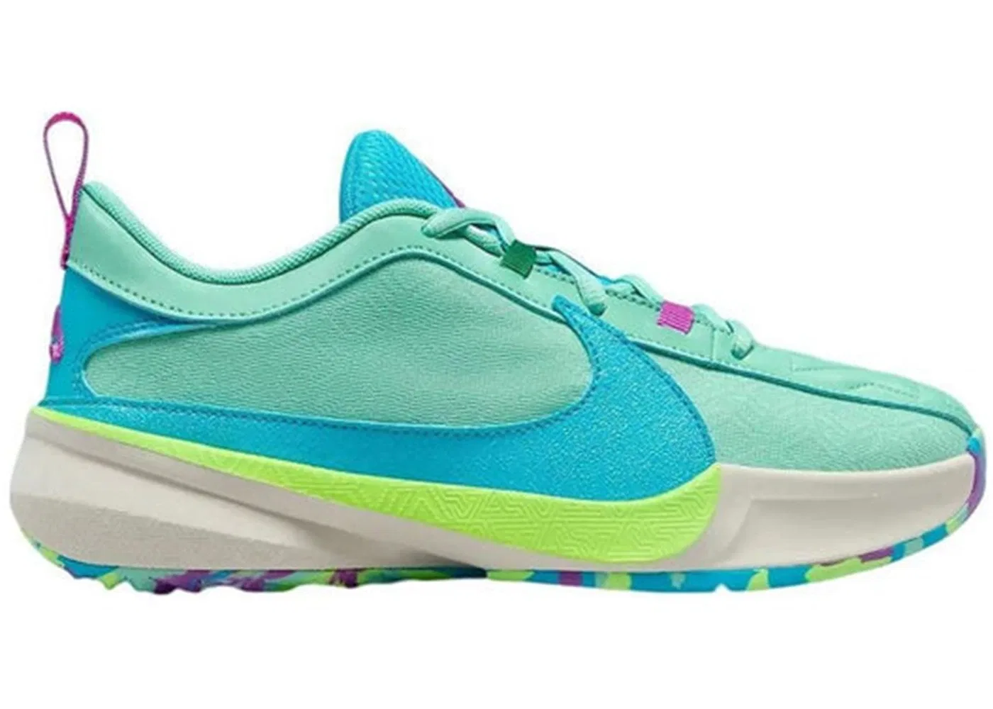 Детские кроссовки для баскетбола Nike Zoom Freak 5 Greece x Nigeria, Emerald Rise/Blue Lightning/Hyper Violet/Lime Blast