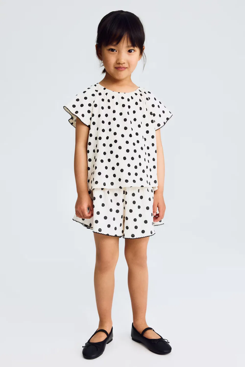 Шорты с принтом из хлопкового трикотажа H&M, Cremefarben/Polka Dots