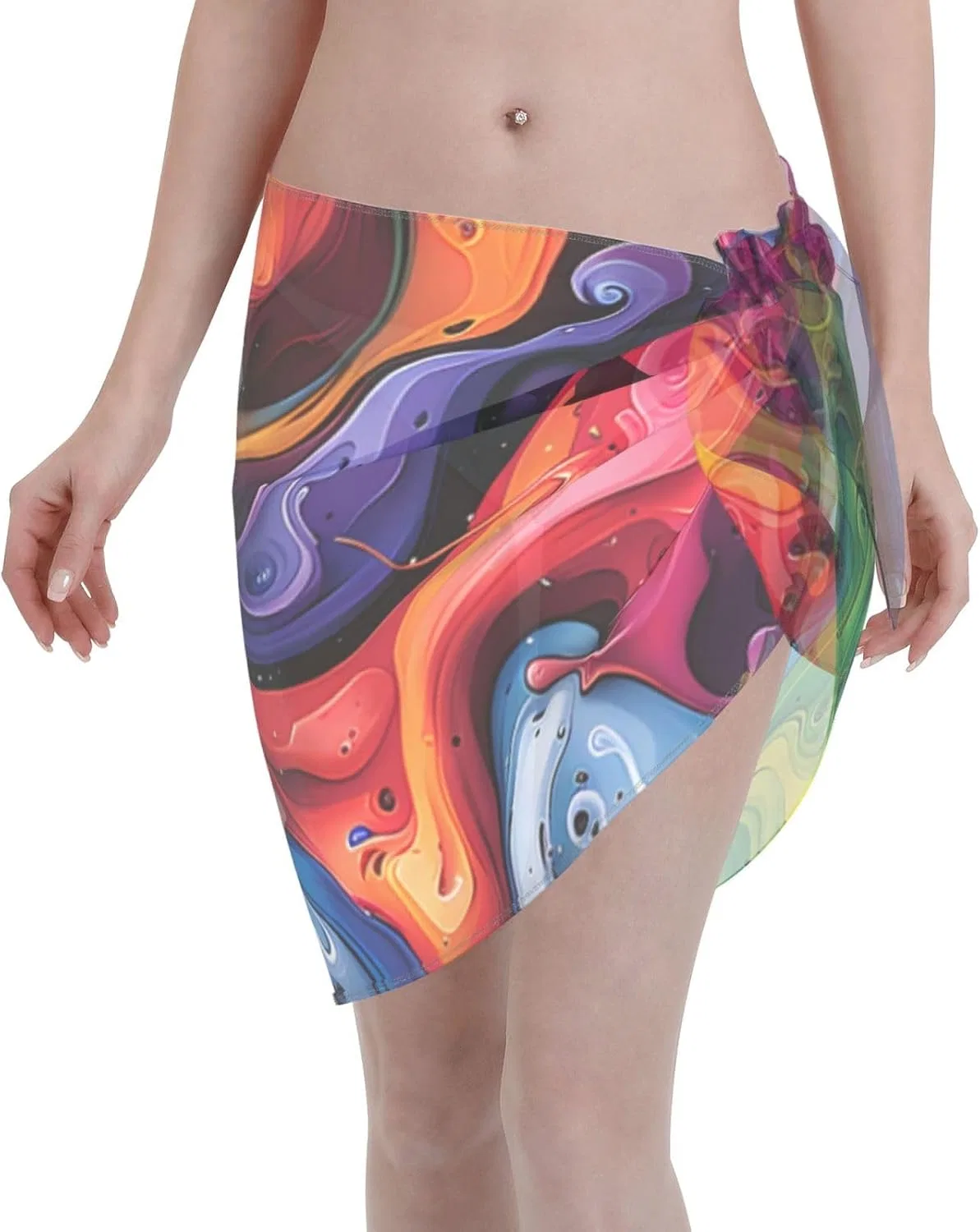 Женская пляжная накидка с 3D-принтом, Sarong, Black/White