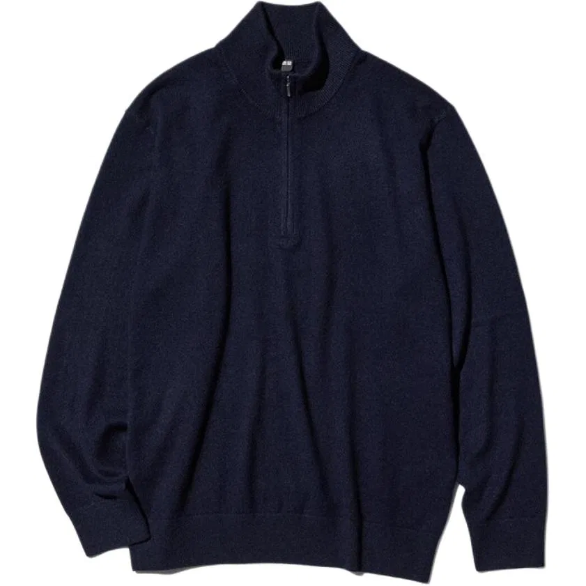 Мужской кашемировый свитер с воротником-стойкой, прямой крой 69 Navy Blue, UNIQLO, Navy Blue