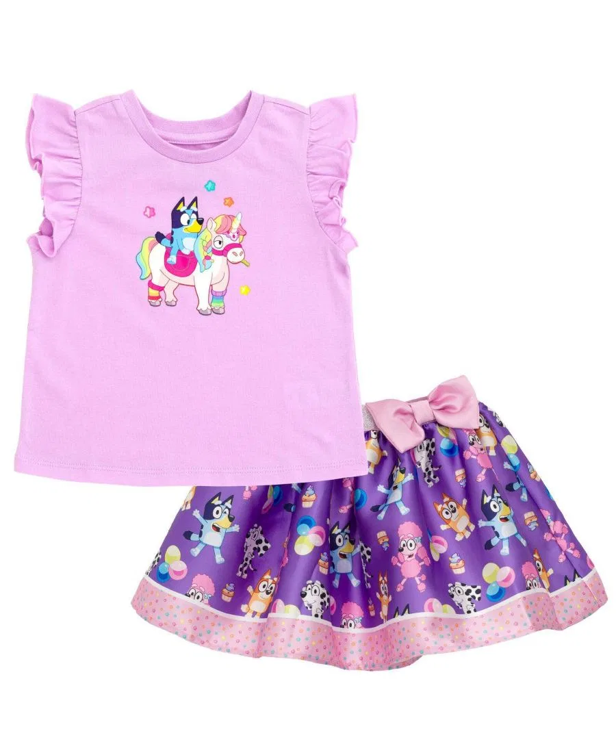 Комплект из футболки и юбки с принтом Bluey, Lavender Purple Bluey