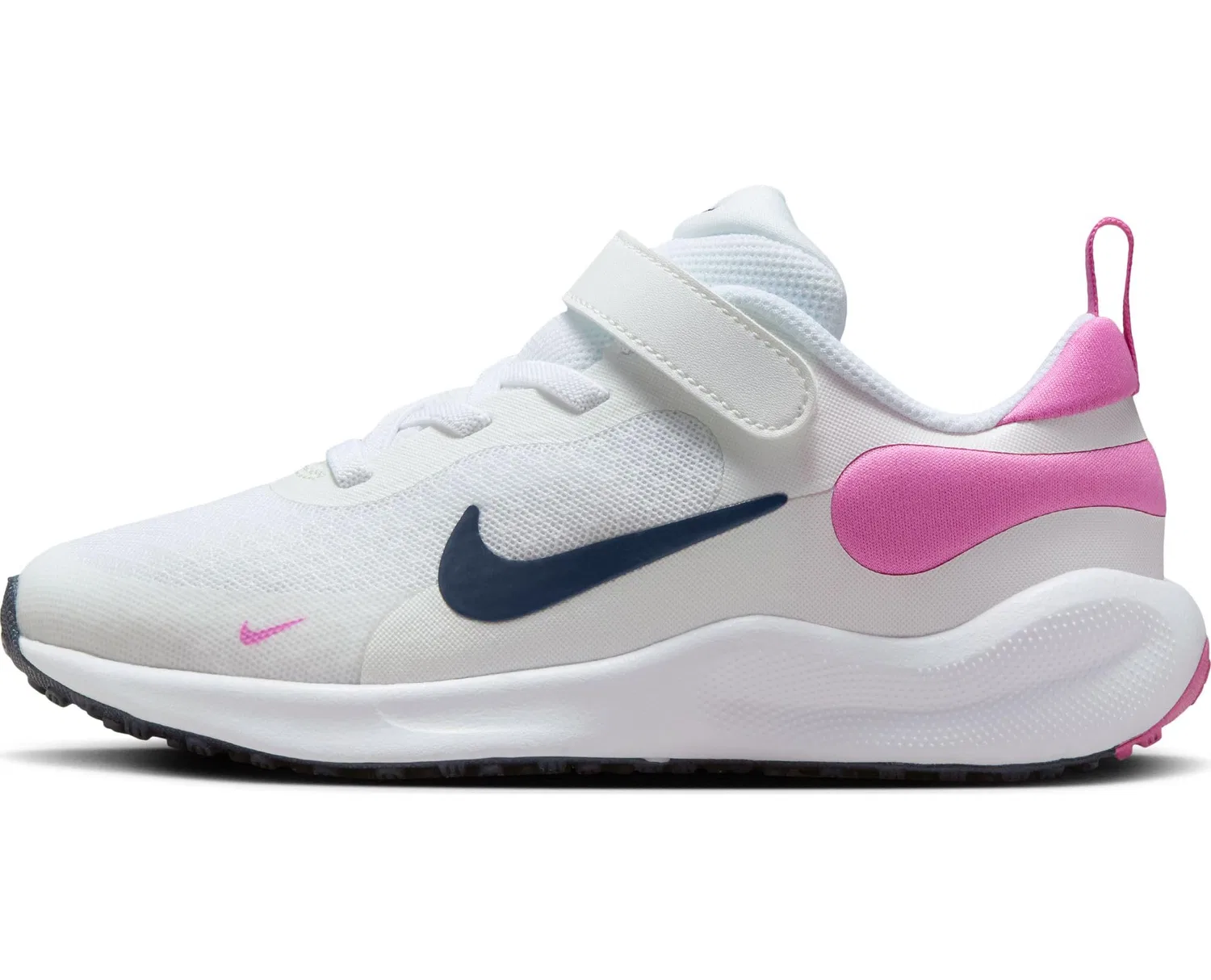 Детские кроссовки для девочек с уникальным дизайном Revolution 7 NIKE, White Midnight Navy Playful Pink