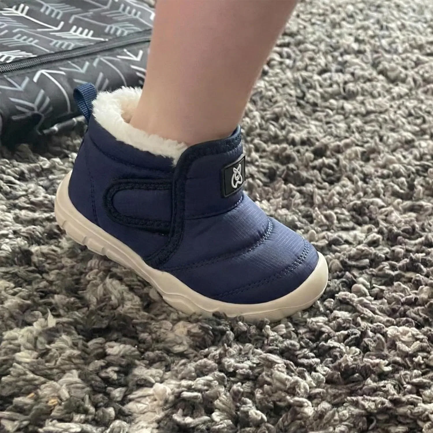 Детские зимние ботинки с флисом и принтом QFH, Navy Blue — фото 2