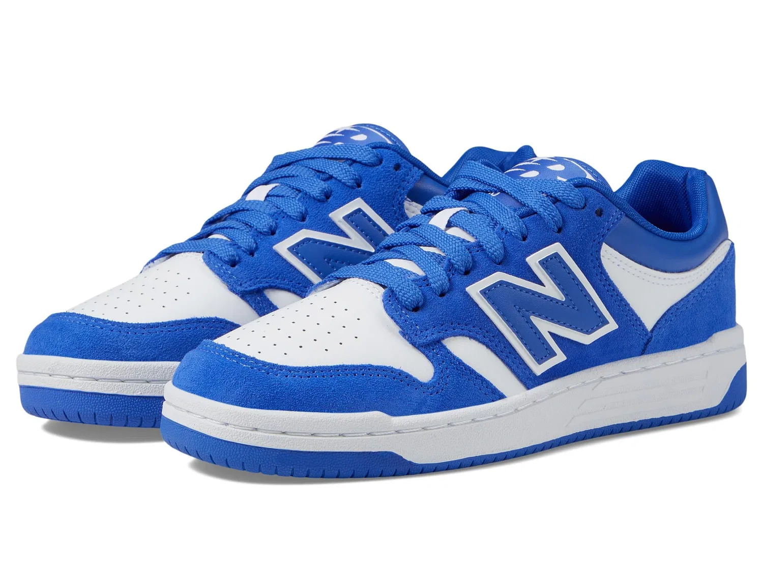 Детские кроссовки для мальчиков кожаные 480 V1 Lace-up New Balance, Blue White — фото 2