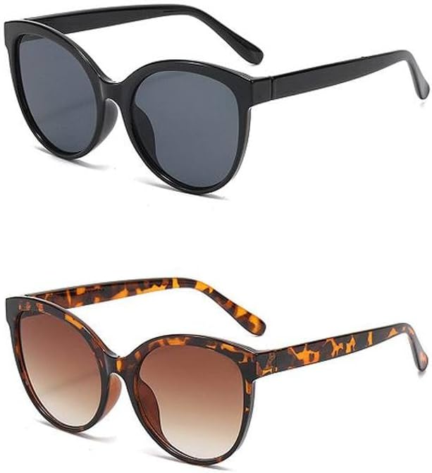 

Солнцезащитные очки «кошачий глаз» для использования на открытом воздухе, вождения, с солнцезащитным козырьком, увеличенной оправой и защитой от УФ-излучения HYYZZC, 2pcs Black Demi