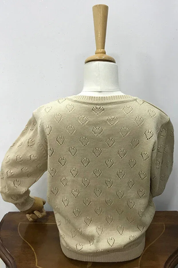 Детский вязаное кардиган для девочек с ажурным узором Nonno Kids, Beige — фото 3