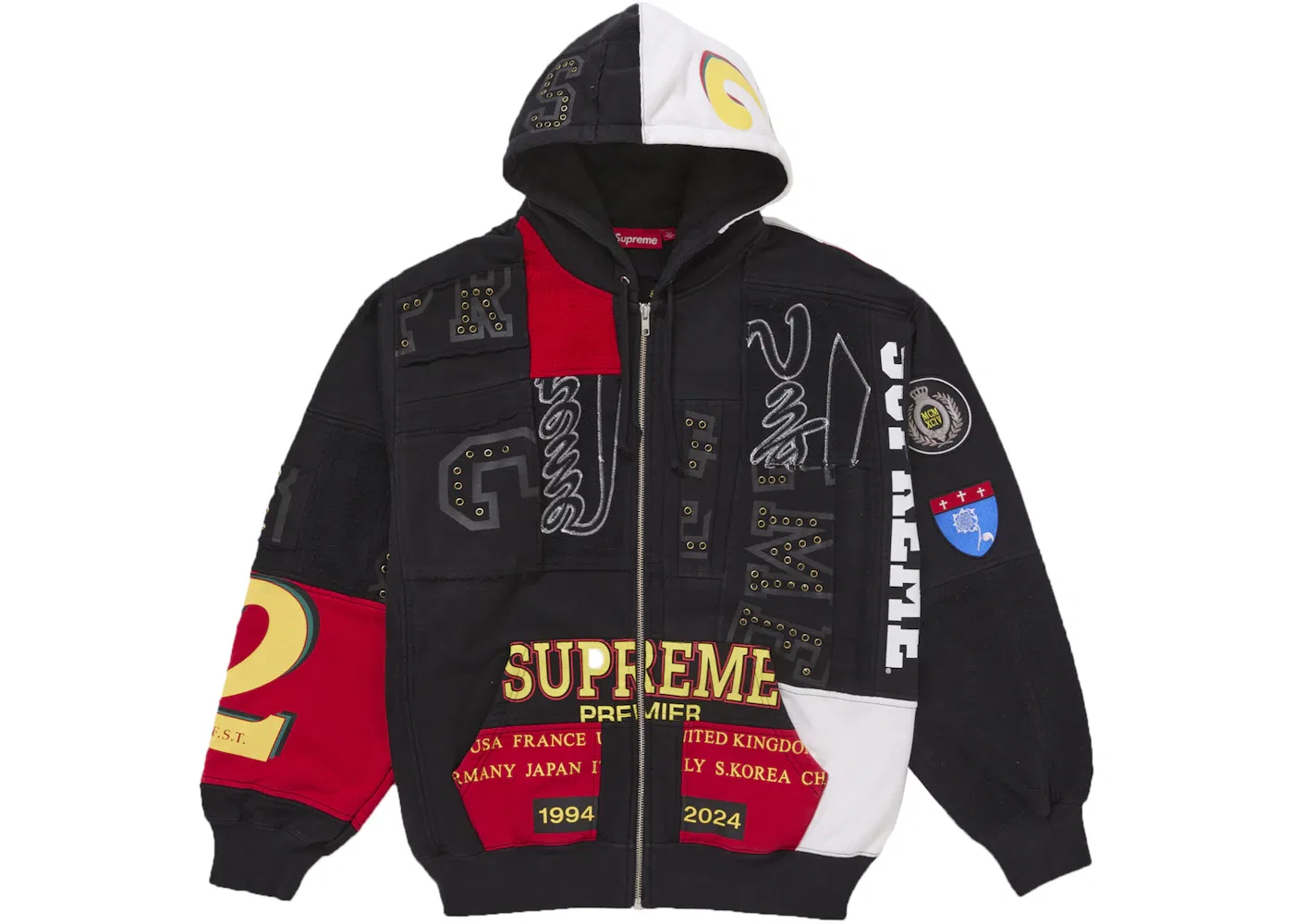 Мужской свитшот с капюшоном пэчворк Supreme, Black