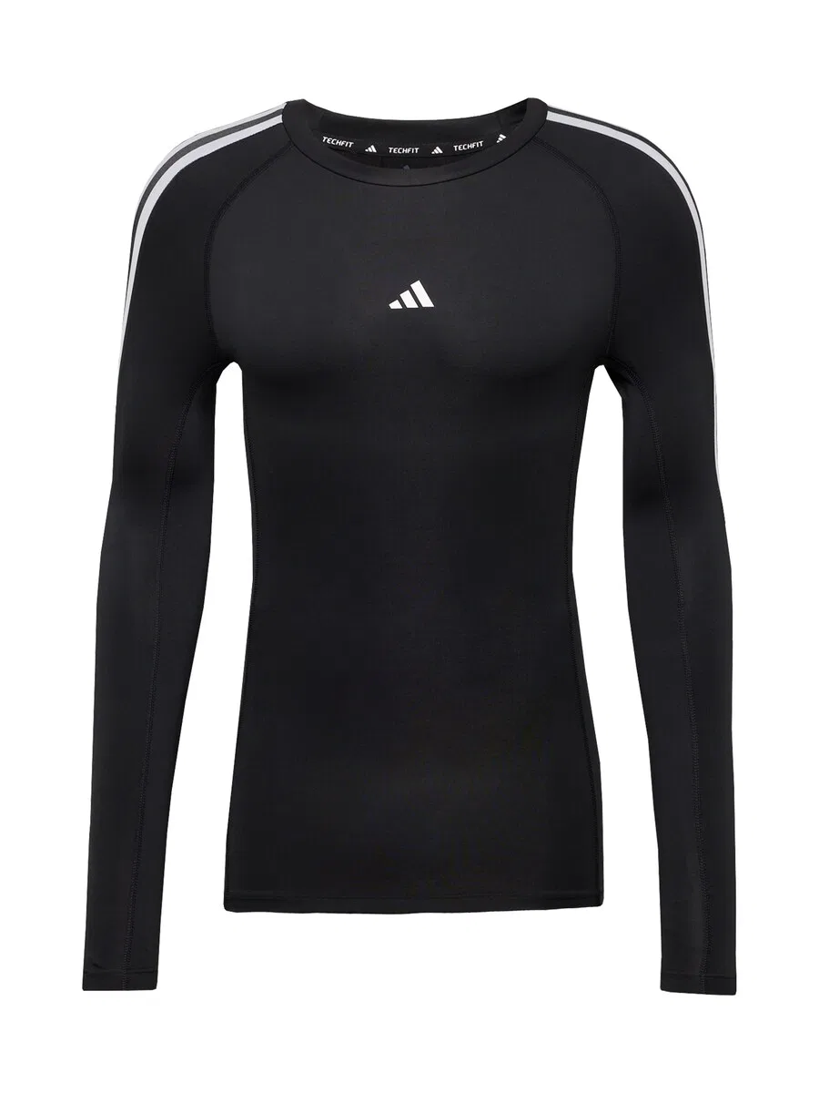 Спортивная футболка ADIDAS PERFORMANCE Performance Shirt 'TECHFIT Compression Training 3-Stripes Long Sleeve' черного цвета