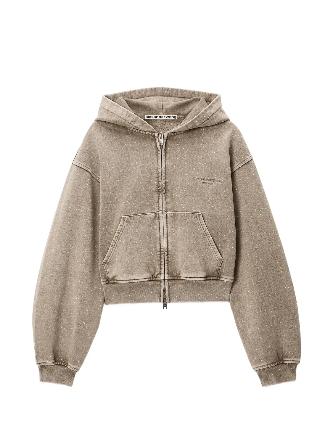 Худи на молнии со сплошным декором из страз Alexander Wang, нейтральные цвета