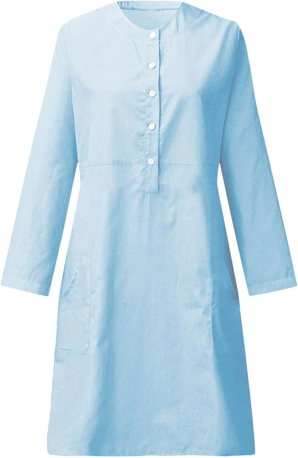 Женское платье-рубашка из хлопка и льна с карманами, Light Blue — фото 3