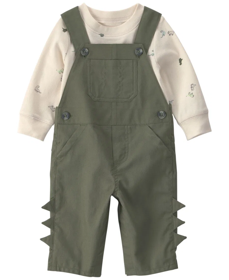 Комплект из футболки с длинным рукавом и комбинезона с динозаврами Carter's, Olive Green