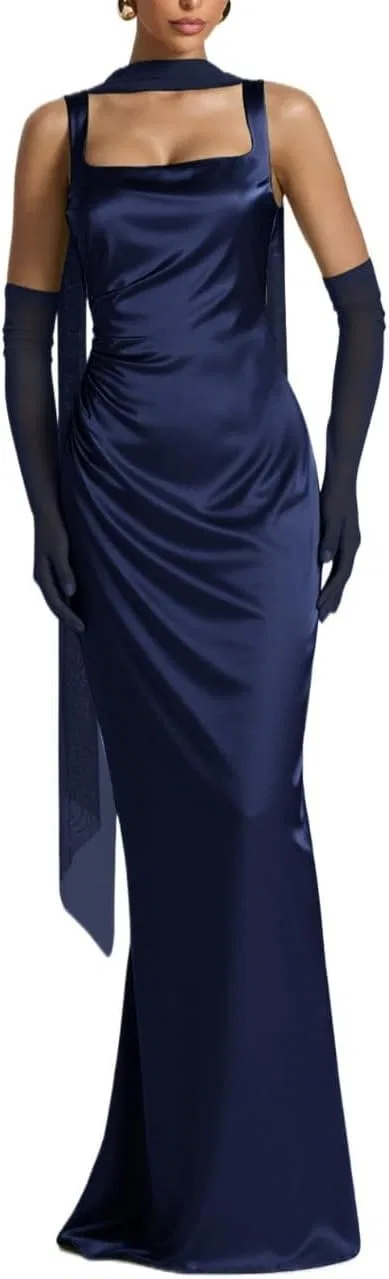 Женское вечернее платье с V-образным вырезом Patchwork, Navy Blue