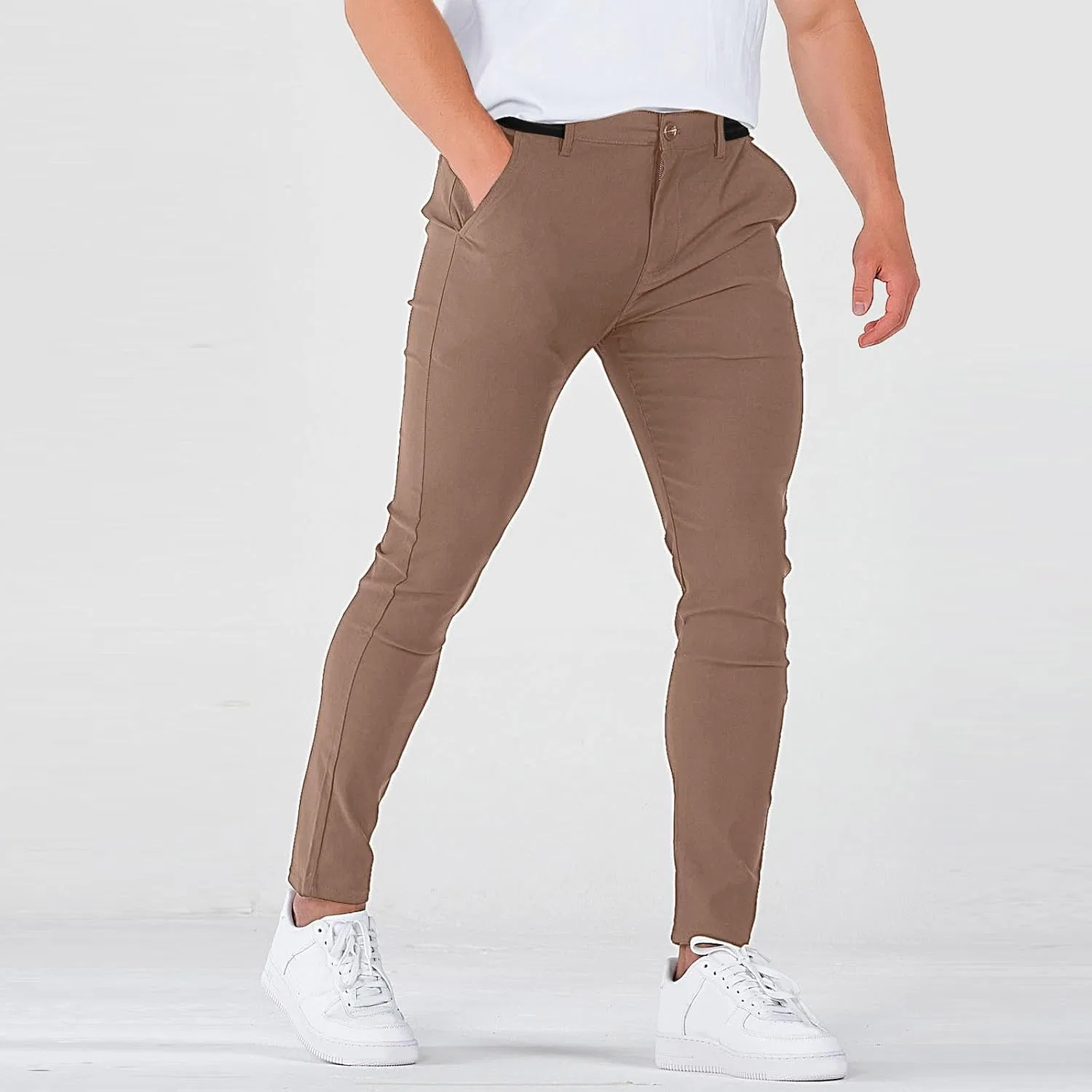 Мужские брюки зауженные Straight Fit с карманами, Ch004- Camel — фото 3