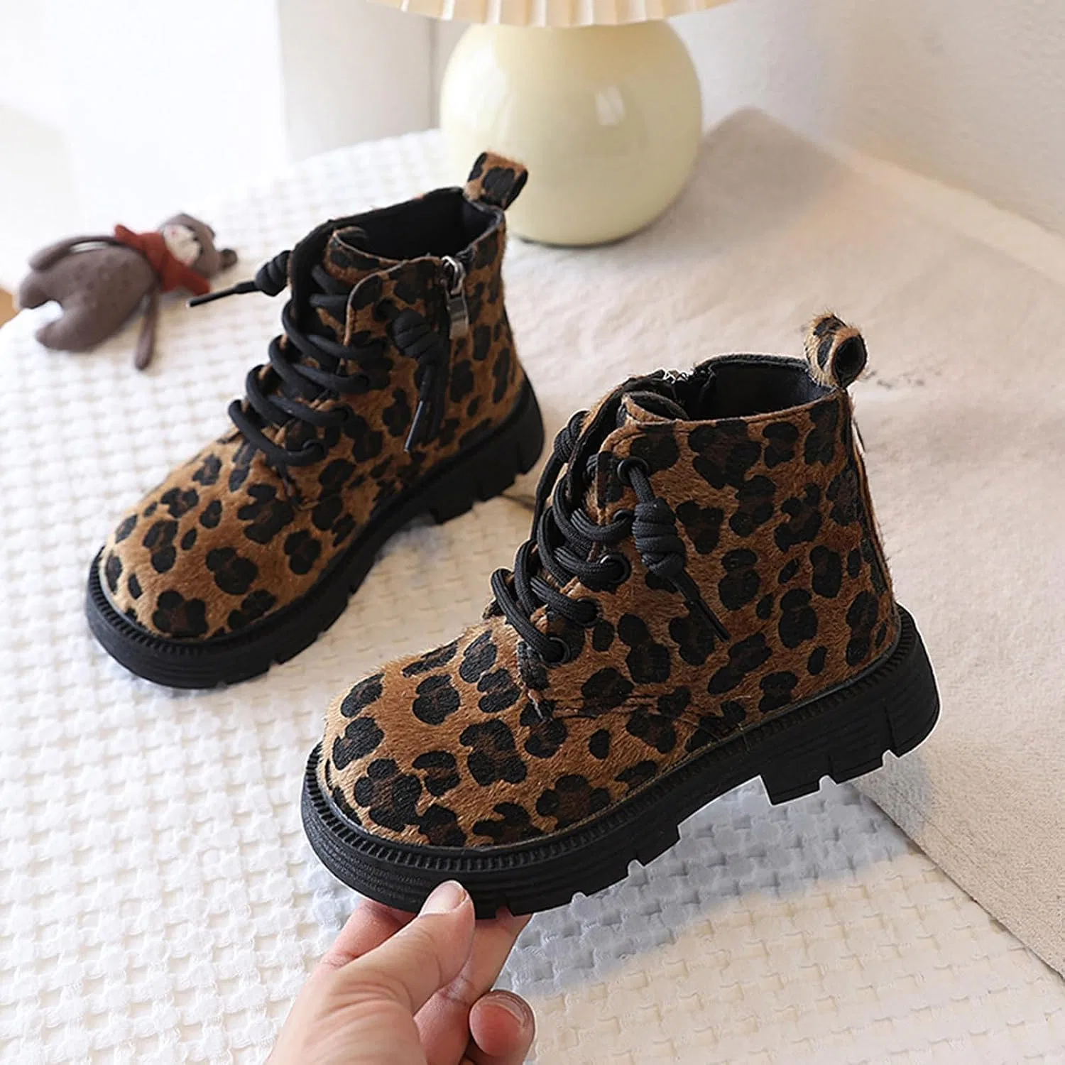 Детские ботинки для девочек с леопардовым принтом Combat Ankle Boots, Brown — фото 2